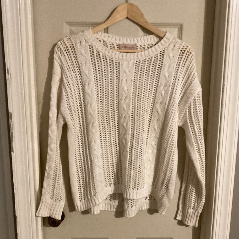 White sweater with buttons down the back